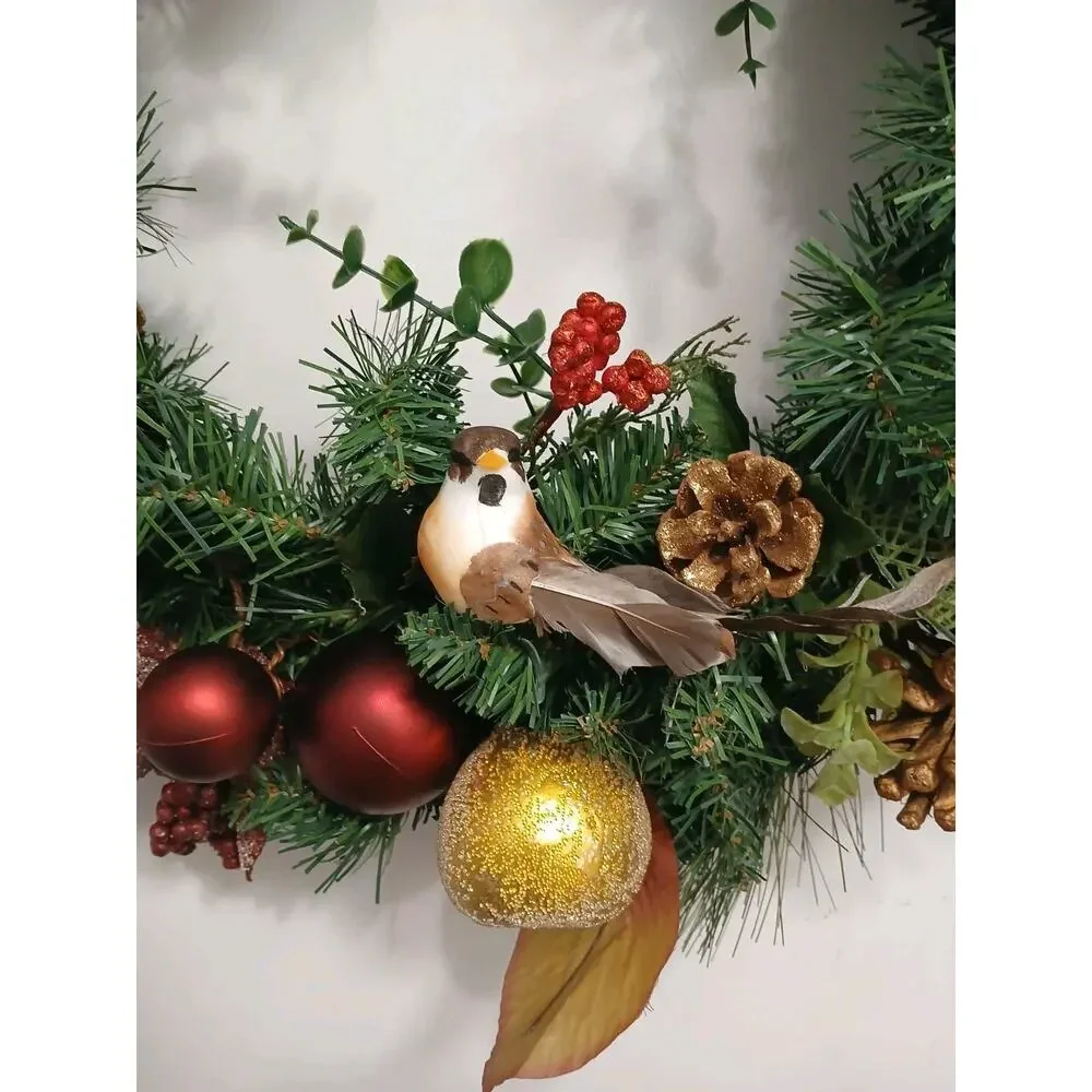 Partridge In Pear Tree Winter Door Wreath Realistic‎ Holiday Crystal Fruit Apple